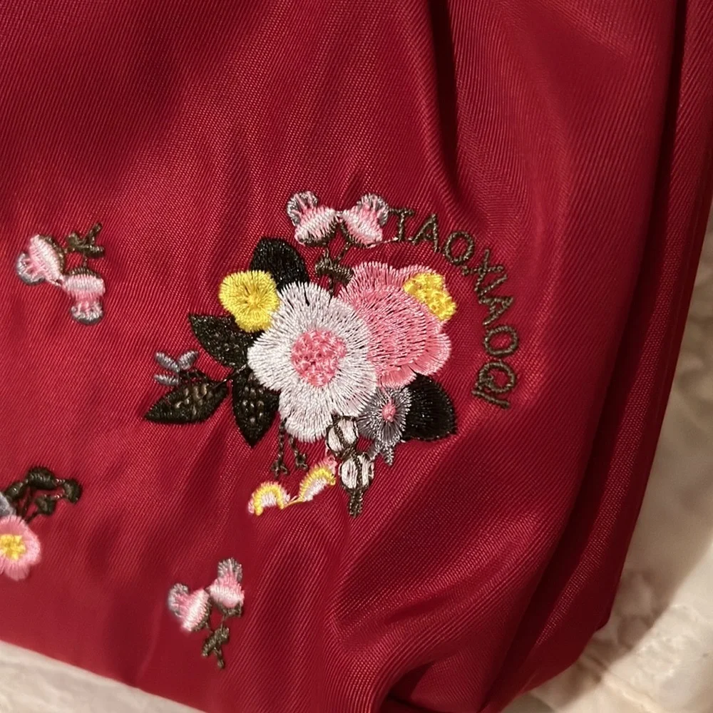 9. Yuejin Backpack in Red with Embroidered Flowers